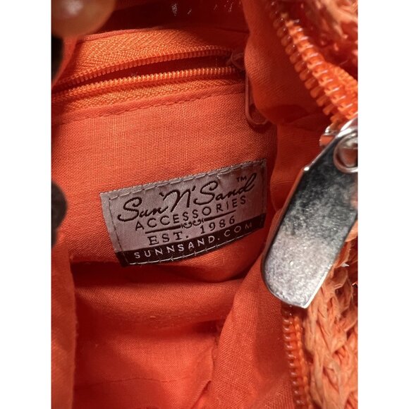 Sun N Sand Orange Straw & Shell Crossbody Boho Tan Purse Bag Beach Casual - Picture 10 of 11